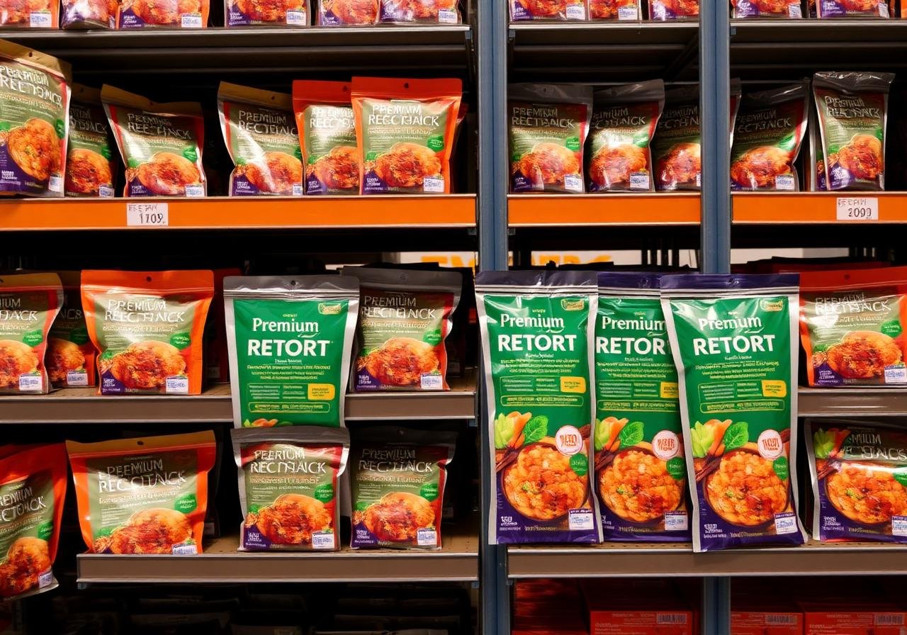Premium retort pouches on shelves